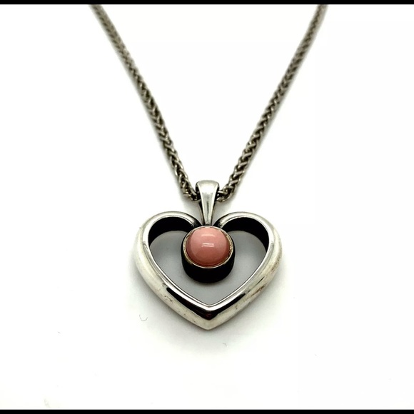 RARE Retired James Avery Sterling Pink Opal Heart Pendant And Spiga Chain 20”